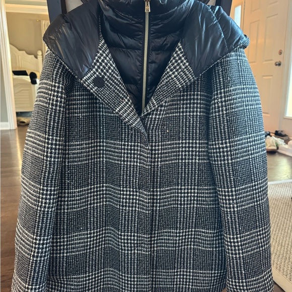 Herno Women’s Button Zip Front Glen Plaid Down Quilted Jacket Black White IT 46 - Picture 6 of 16